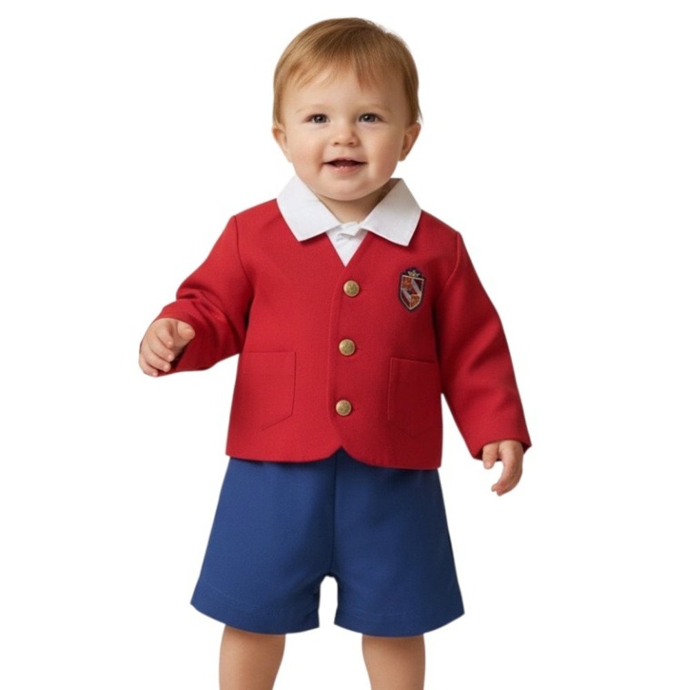 Vintage PETIT JOUET SUIT Set Outfit 3-Pc Jon-Jon Jacket Shirt Red/White/Blue 12M